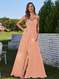 A-Line/Princess Chiffon Ruffles V-neck Sleeveless Floor-Length Bridesmaid Dresses Evening Prom Dress