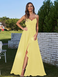 A-Line/Princess Chiffon Ruffles V-neck Sleeveless Floor-Length Bridesmaid Dresses Evening Prom Dress