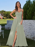 A-Line/Princess Chiffon Ruffles V-neck Sleeveless Floor-Length Bridesmaid Dresses Evening Prom Dress