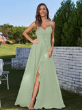 A-Line/Princess Chiffon Ruffles V-neck Sleeveless Floor-Length Bridesmaid Dresses Evening Prom Dress