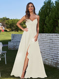 A-Line/Princess Chiffon Ruffles V-neck Sleeveless Floor-Length Bridesmaid Dresses Evening Prom Dress