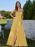 A-Line/Princess Chiffon Ruffles V-neck Sleeveless Floor-Length Bridesmaid Dresses Evening Prom Dress