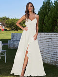 A-Line/Princess Chiffon Ruffles V-neck Sleeveless Floor-Length Bridesmaid Dresses Evening Prom Dress