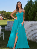 A-Line/Princess Chiffon Ruffles V-neck Sleeveless Floor-Length Bridesmaid Dresses Evening Prom Dress
