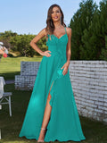 A-Line/Princess Chiffon Ruffles V-neck Sleeveless Floor-Length Bridesmaid Dresses Evening Prom Dress