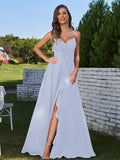 A-Line/Princess Chiffon Ruffles V-neck Sleeveless Floor-Length Bridesmaid Dresses Evening Prom Dress