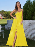 A-Line/Princess Chiffon Ruffles V-neck Sleeveless Floor-Length Bridesmaid Dresses Evening Prom Dress