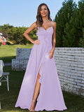 A-Line/Princess Chiffon Ruffles V-neck Sleeveless Floor-Length Bridesmaid Dresses Evening Prom Dress