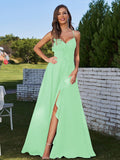 A-Line/Princess Chiffon Ruffles V-neck Sleeveless Floor-Length Bridesmaid Dresses Evening Prom Dress