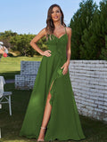 A-Line/Princess Chiffon Ruffles V-neck Sleeveless Floor-Length Bridesmaid Dresses Evening Prom Dress