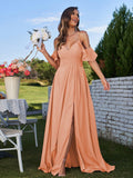 A-Line/Princess Chiffon Ruffles Off-the-Shoulder Sleeveless Floor-Length Bridesmaid Dresses Evening Prom Dress