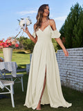 A-Line/Princess Chiffon Ruffles Off-the-Shoulder Sleeveless Floor-Length Bridesmaid Dresses Evening Prom Dress