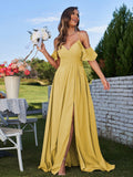 A-Line/Princess Chiffon Ruffles Off-the-Shoulder Sleeveless Floor-Length Bridesmaid Dresses Evening Prom Dress