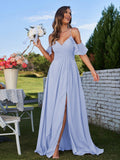 A-Line/Princess Chiffon Ruffles Off-the-Shoulder Sleeveless Floor-Length Bridesmaid Dresses Evening Prom Dress