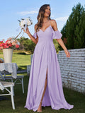 A-Line/Princess Chiffon Ruffles Off-the-Shoulder Sleeveless Floor-Length Bridesmaid Dresses Evening Prom Dress