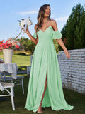 A-Line/Princess Chiffon Ruffles Off-the-Shoulder Sleeveless Floor-Length Bridesmaid Dresses Evening Prom Dress