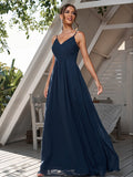 A-Line/Princess Chiffon Ruched V-neck Sleeveless Floor-Length Bridesmaid Dresses Formal Evening Dress