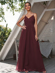 A-Line/Princess Chiffon Ruched V-neck Sleeveless Floor-Length Bridesmaid Dresses Formal Evening Dress