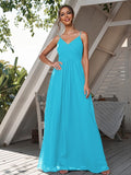 A-Line/Princess Chiffon Ruched V-neck Sleeveless Floor-Length Bridesmaid Dresses Formal Evening Dress