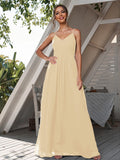 A-Line/Princess Chiffon Ruched V-neck Sleeveless Floor-Length Bridesmaid Dresses Formal Evening Dress