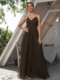 A-Line/Princess Chiffon Ruched V-neck Sleeveless Floor-Length Bridesmaid Dresses Formal Evening Dress