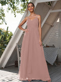 A-Line/Princess Chiffon Ruched V-neck Sleeveless Floor-Length Bridesmaid Dresses Formal Evening Dress