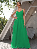 A-Line/Princess Chiffon Ruched V-neck Sleeveless Floor-Length Bridesmaid Dresses Formal Evening Dress