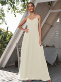 A-Line/Princess Chiffon Ruched V-neck Sleeveless Floor-Length Bridesmaid Dresses Formal Evening Dress