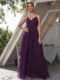 A-Line/Princess Chiffon Ruched V-neck Sleeveless Floor-Length Bridesmaid Dresses Formal Evening Dress