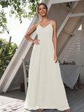 A-Line/Princess Chiffon Ruched V-neck Sleeveless Floor-Length Bridesmaid Dresses Formal Evening Dress