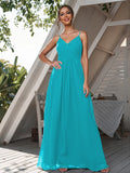 A-Line/Princess Chiffon Ruched V-neck Sleeveless Floor-Length Bridesmaid Dresses Formal Evening Dress