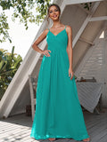 A-Line/Princess Chiffon Ruched V-neck Sleeveless Floor-Length Bridesmaid Dresses Formal Evening Dress