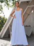 A-Line/Princess Chiffon Ruched V-neck Sleeveless Floor-Length Bridesmaid Dresses Formal Evening Dress