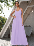 A-Line/Princess Chiffon Ruched V-neck Sleeveless Floor-Length Bridesmaid Dresses Formal Evening Dress