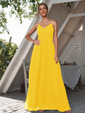 A-Line/Princess Chiffon Ruched V-neck Sleeveless Floor-Length Bridesmaid Dresses Formal Evening Dress