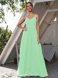 A-Line/Princess Chiffon Ruched V-neck Sleeveless Floor-Length Bridesmaid Dresses Formal Evening Dress
