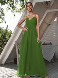 A-Line/Princess Chiffon Ruched V-neck Sleeveless Floor-Length Bridesmaid Dresses Formal Evening Dress