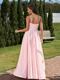 A-Line/Princess Stretch Crepe Ruched Spaghetti Straps Sleeveless Asymmetrical Bridesmaid Dresses Evening Prom Dress