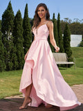 A-Line/Princess Stretch Crepe Ruched Spaghetti Straps Sleeveless Asymmetrical Bridesmaid Dresses Evening Prom Dress