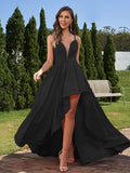 A-Line/Princess Stretch Crepe Ruched Spaghetti Straps Sleeveless Asymmetrical Bridesmaid Dresses Evening Prom Dress