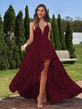 A-Line/Princess Stretch Crepe Ruched Spaghetti Straps Sleeveless Asymmetrical Bridesmaid Dresses Evening Prom Dress