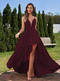 A-Line/Princess Stretch Crepe Ruched Spaghetti Straps Sleeveless Asymmetrical Bridesmaid Dresses Evening Prom Dress