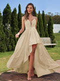 A-Line/Princess Stretch Crepe Ruched Spaghetti Straps Sleeveless Asymmetrical Bridesmaid Dresses Evening Prom Dress