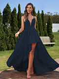 A-Line/Princess Stretch Crepe Ruched Spaghetti Straps Sleeveless Asymmetrical Bridesmaid Dresses Evening Prom Dress