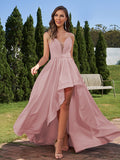 A-Line/Princess Stretch Crepe Ruched Spaghetti Straps Sleeveless Asymmetrical Bridesmaid Dresses Evening Prom Dress
