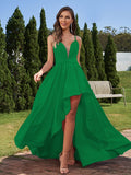 A-Line/Princess Stretch Crepe Ruched Spaghetti Straps Sleeveless Asymmetrical Bridesmaid Dresses Evening Prom Dress