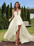 A-Line/Princess Stretch Crepe Ruched Spaghetti Straps Sleeveless Asymmetrical Bridesmaid Dresses Evening Prom Dress