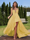 A-Line/Princess Stretch Crepe Ruched Spaghetti Straps Sleeveless Asymmetrical Bridesmaid Dresses Evening Prom Dress