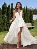 A-Line/Princess Stretch Crepe Ruched Spaghetti Straps Sleeveless Asymmetrical Bridesmaid Dresses Evening Prom Dress