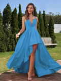 A-Line/Princess Stretch Crepe Ruched Spaghetti Straps Sleeveless Asymmetrical Bridesmaid Dresses Evening Prom Dress